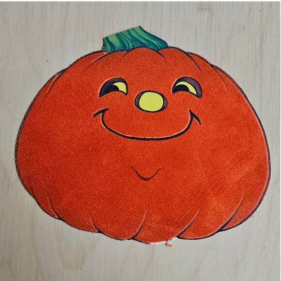 5 pc VTG Flocked Halloween Paper Decor Pumpkin Black Cat Witch Jack-o-loantern - Picture 2 of 7